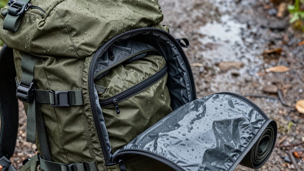 packing backpack in rain